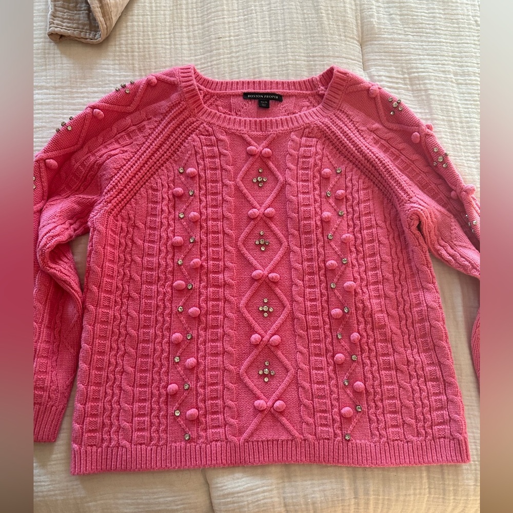 Boston Proper Embellished Cable Pullover Sweater XL